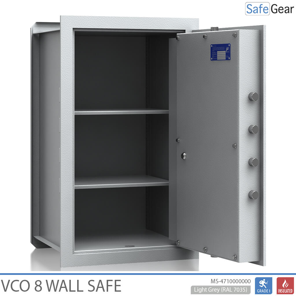 VCO 8 Wall Safe (85 L) - Burglary test Grade 1 - Light grey - Key lock
